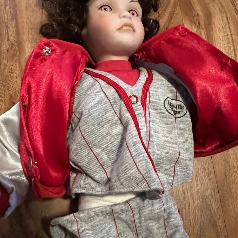 Louisville‎ Slugger Porcelain Doll Baseball Player Varsity Jacket Pinstripes 15